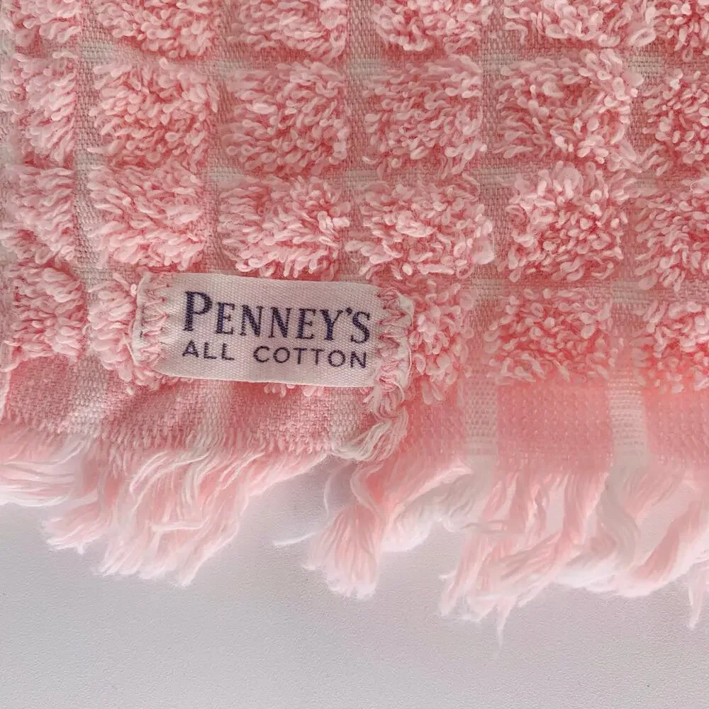 Vintage Bath Towel Set Penny's Pink Fringed Crochet Basket Edging Cotton Gift